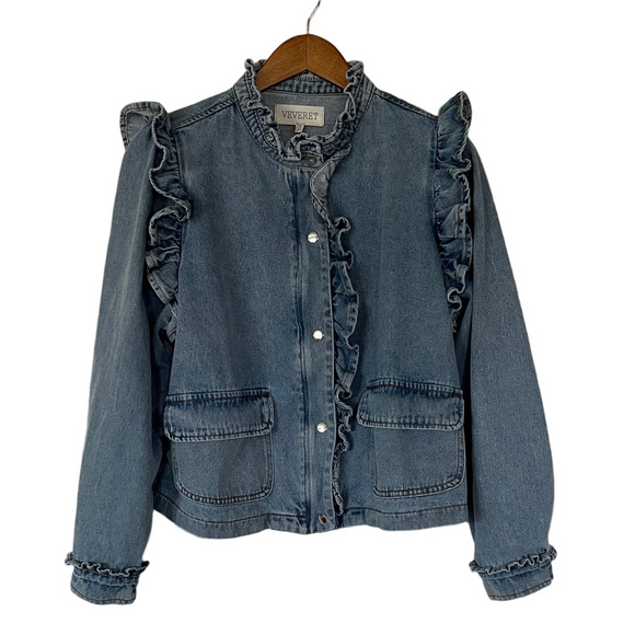 Veveret Jackets & Blazers - Veveret Jacket Ruffled Denim Light Wash M